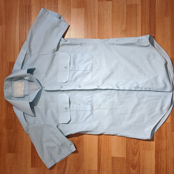 Vintage baby blue military button front shirt sleeved shirt - Picture 1 of 5